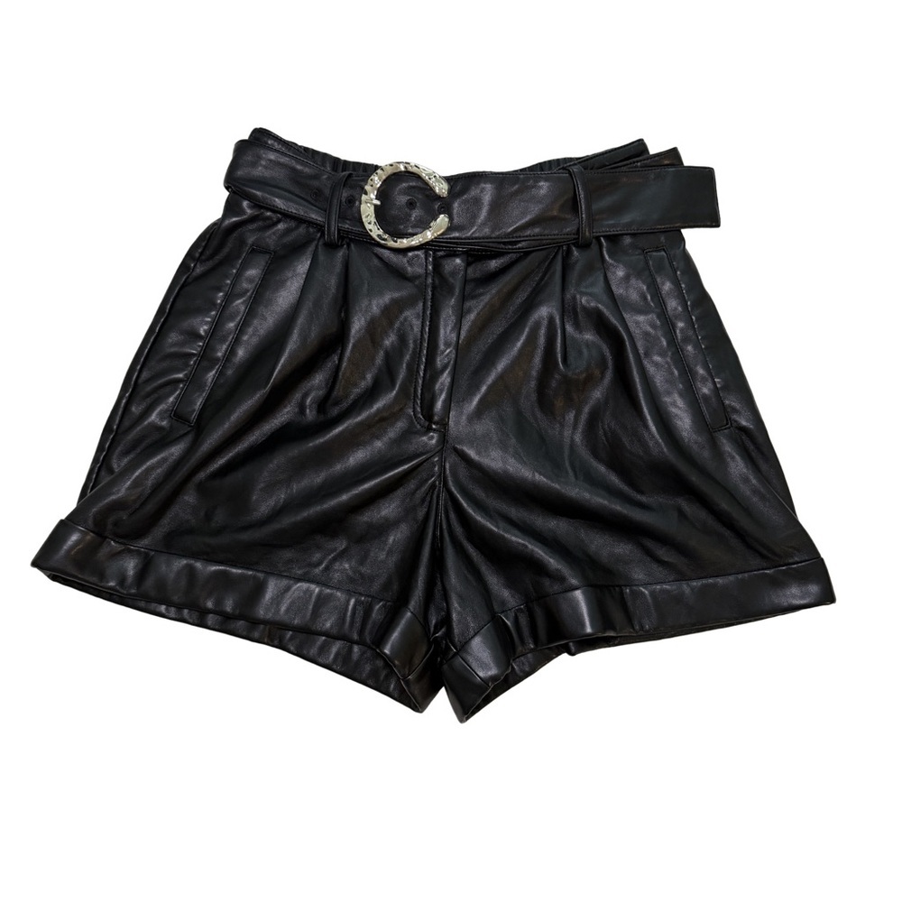 Rachel Zoe Belted High Waist Black Faux Leather Shorts